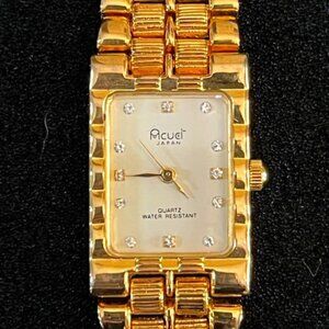 VINTAGE ACUET | Gold-tone bracelet watch-NEW Battery